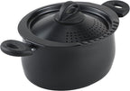 Bialetti 5.5-Quart Nonstick Aluminum Pasta Pot with Strainer Lid and Handles, PFOA-Free Nonstick Oval Cooking Pot and Lid, Black