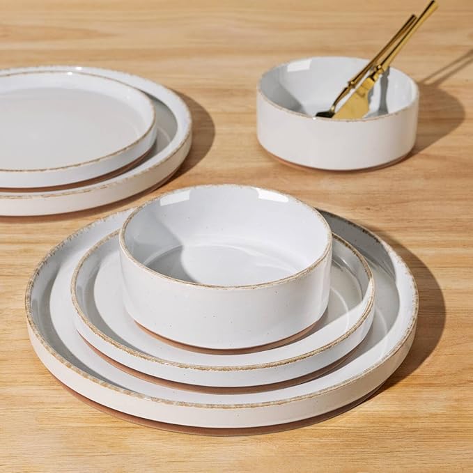 AmorArc Ceramic Dinnerware Sets for 8, 24 Pieces Handpainted Plates and Bowls Set with Rustic Terracotta Underside, Scratch Resistant Stoneware Dishes Set, Dishwasher & Microwave Safe