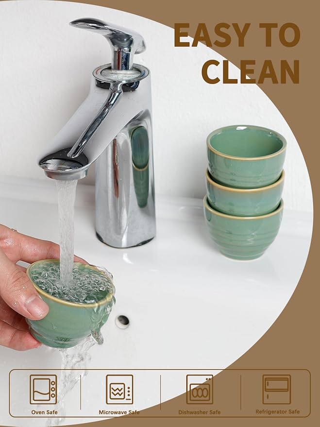 1.6oz Espresso Cups Set of 6, Green Ceramic Demitasse Coffee Cups for Espresso, Small Shot Cups – Stackable Mini Mugs for Home, Cafe, Restaurant – Dishwasher & Microwave Safe