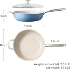 Redchef Ceramic Saute Pan with Lid, Nonstick Deep Frying Pan, 5QT Jumbo Cooker with Helper Handle & Lid, Non Toxic Ceramic Cooking Pan, Chef Pan, Dishwasher & Oven Safe, PFAS PFOA & PTFE Free（Blue）