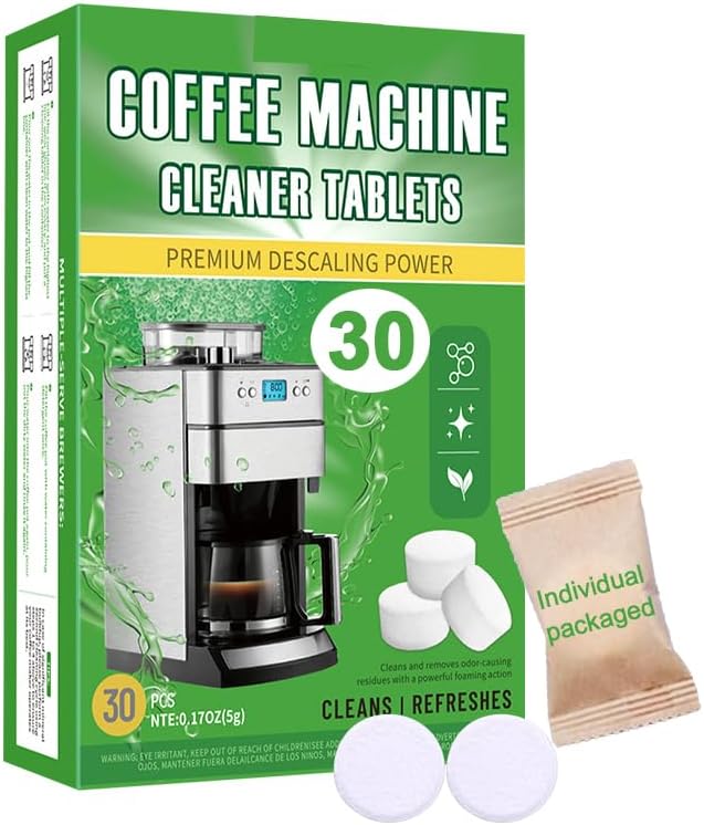 HI FINE CARE Coffee Machine Cleaner Tablets, Descaling & Deodorizing for All Coffee Makers, Espresso Machines, Odor Eliminator Tablets Individual Packaging, 30 Count, 0.17oz Each