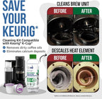 Keurig Compatible Descaling Solution and Keurig Cleaner Pods. Removes Limescale & Cleans Pod Area. Better Tasting & Hotter Coffee. 4 Uses of Descaler & Cleaner.