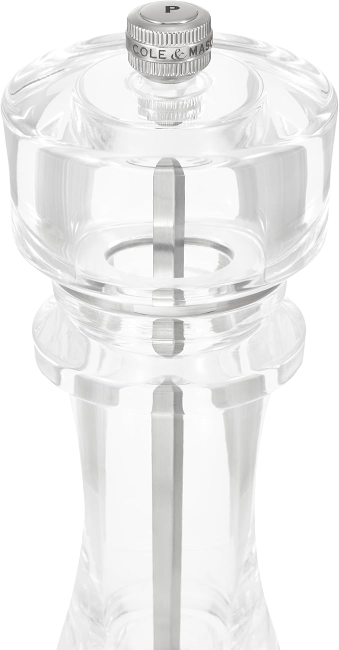 Cole & Mason London Refillable Spice Mill - Kitchen & Home Accessory - Table Black Pepper Grinder - Pepper Mill with Carbon Steel Mechanism - 12", Acrylic