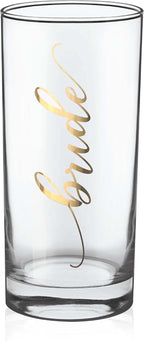 LADY&HOME Bachelorette Party Decorations Highball Glasses,13oz Tall Glass Cups,Bridesmaid Gifts Bridal Shower Gifts Gold Embossed,1 Count(Bride)