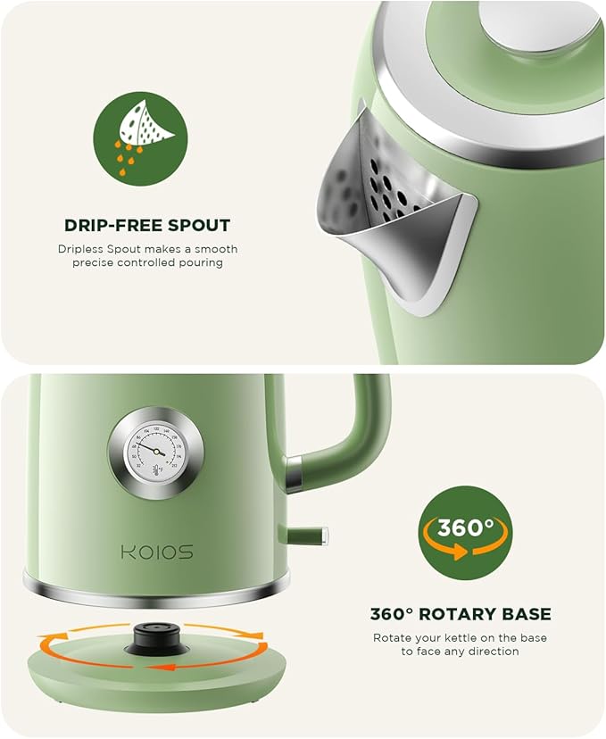 Electric Kettle 1.8L with Temperature Gauge, 1500W Fast Boiling Electric Tea Kettle, 100% Stainless Steel Retro-Style Hot Water Kettle Electric - Glowing LED Light, Auto Shut-Off & Boil-Dry Protection