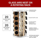 Orii Natural Acacia Wood Spice Rack with 20 EMPTY jars with Black Plastic Lids and FREE Stainless Steel Funnel and Labels