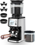 Homtone Conical Burr Espresso Coffee Grinder, 51 Precise Settings, Electric Mill with Portafilter Holder, 2-12 Cups Adjustable, Anti-static, Stainless Steel, 120V