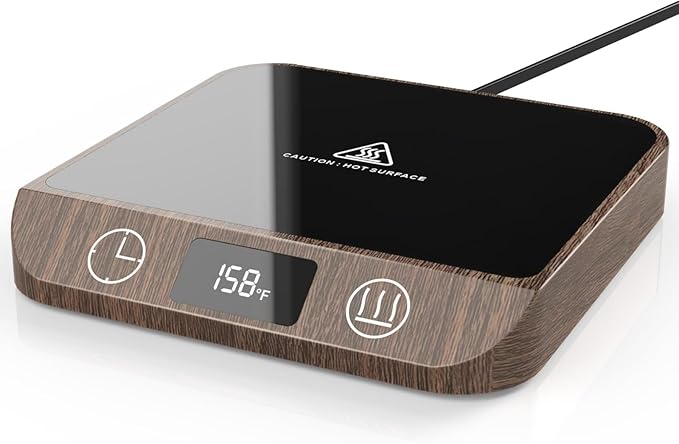 Coffee Mug Warmer, 20W Fast Heating & Constant Temperature Control, 6-Temp Settings, 1-12H Timer, Candle Warmer, Compatible with Various Cups for Coffee, Tea, Milk (Wood)