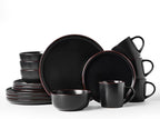 Famiware Mercury Dinnerware Sets with Mugs, Service for 4 (16 Pieces), Plates and Bowls Sets, Microwave and Dishwasher Safe Dishes Set, Matte Black
