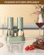 CIRCLE JOY Electric Salt and Pepper Grinder Set Automatic Salt and Pepper Grinder Set with Easy-to-Carry Charging Base and LED Light, USB Rechargeable, Upgrade External Adjustable Coarseness, Green