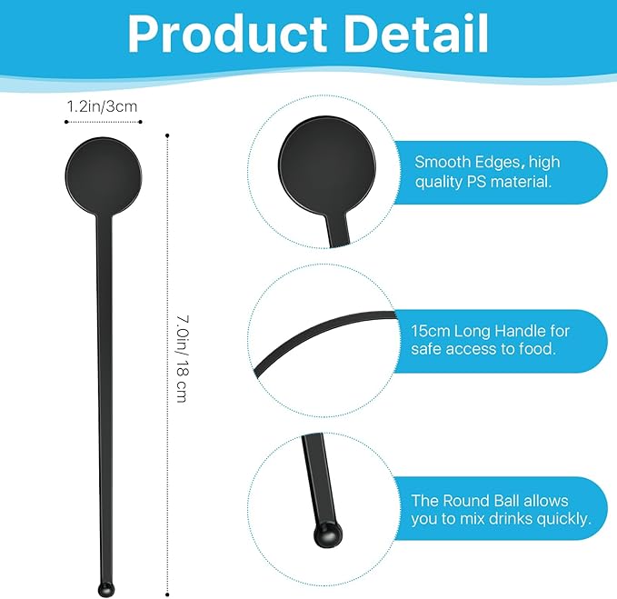 200 Pcs Cocktail Swizzle Sticks, 7.3inch Clear Coffee Stirrers Disposible Plastic Swizzle Sticks for Drink Round Disc Top Drinks Mixing Rod for Coffee Whiskey Beverage