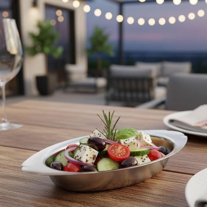 Soro Essentials- 8 oz. Stainless Steel Oval Au Gratin Dish Set of 2- Serving Dish for Individual Serving Casseroles Lasagna & Cobblers Table Serving Dishes Casserole Dishes Individual Gratin Dishes