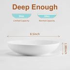 Jassceram 8.5inch Pasta Bowls Set of 6, 36 OZ Salad Plates,Ceramic Serving Bowls for Soup,Noodle,Deep Enough for Kitchen and Dining, Microwave,Oven and Dishwasher Safe,Off White