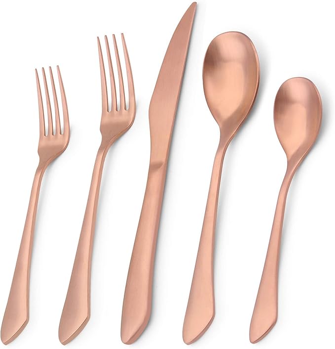 Matte Rose Gold Silverware Set, 20-Piece Stainless Steel Flatware Set, Kitchen Utensil Set Service for 4, Satin Finish Tableware Cutlery Set for Home and Restaurant, Dishwasher Safe