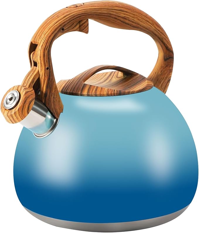 Tea Kettle, 3.2Qt/3Liter Whistling Kettle,Food Grade Cool Handle Tea pot,One-Button Switch, Apply to Various Stovetops, Coffee/Tea (Sky Blue Gradient)