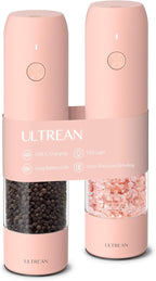Ultrean Electric Pepper Grinder, Rechargeable Salt and Pepper Grinder with 6 Adjustable Coarseness, LED Light, One-Hand Automatic Operation, Pink