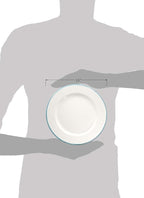 Red Co. Set of 4 Enamelware Metal Classic 10" Round Dinner Plate, Solid White/Teal Rim