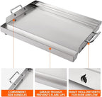 LotFun 17" x 13" Stainless Steel Cooking Griddle for Outdoor Gas Grill, Universal Griddle Flat Top Plate Insert with Grease Groove and Removable Handles for Electric/Charcoal/Gas Grill, Camping,Party