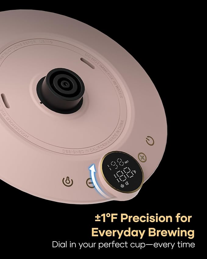 Cocinare FLOW B9 Gooseneck Electric Kettle, Precise Temperature Control for Pour-Over Coffee & Tea Brewing, Stainless Steel Interior, Rapid Heating for Boiling Water 1500W/0.9L (Munch Pink)