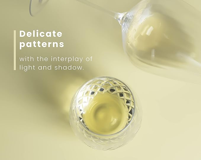 SHOSHIN - Hand Cut Stemless Wine Glass Set of 4, Large 18 oz Crystal Wine Glass, Wine Tumblers for Red and White Wine, Water Glasses, Drinking Glasses