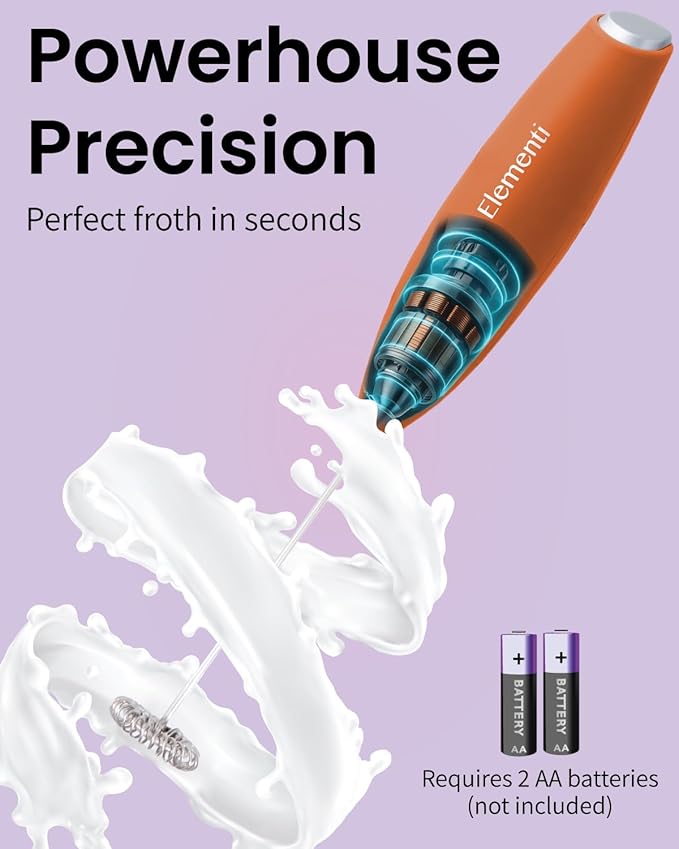 Elementi Drink Mixer Handheld - Electric Stirrer and Powerful Protein Powder Mixer Wand, Easy-to-Use Mini Frother Wand for Quick Delicious Cocktails, Milk Frother and Coffee Stirrers (Orange)