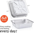 8x8 Foil Pans (55 Pack) - 8 Inch Square Aluminum Pans - Disposable Baking Pans for Heating, Prepping Food & Baking Cakes - Aluminum Baking Pans Disposable - 8 x 8 Baking Pan - Bottom: 6.5x6.5