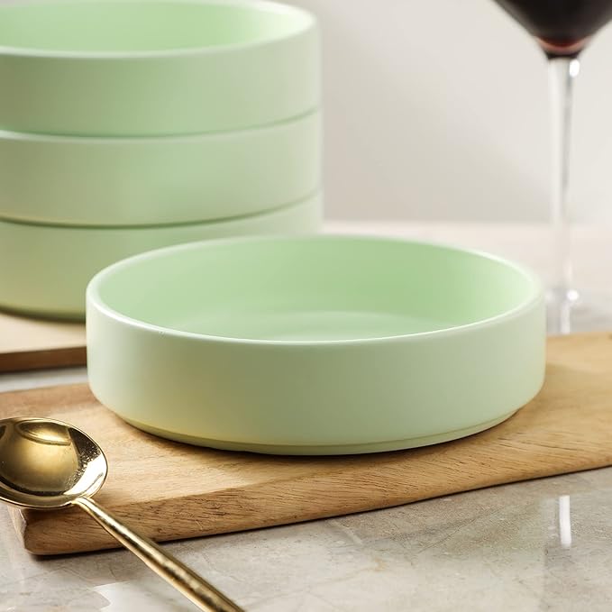 Stone lain Stella Pasta Bowl 6-Piece Set, Round, Porcelain, Lime Green