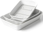 Casserole Dishes for Oven, Ceramic Baking Dishes Set of 3 with Roasting Racks, Rectangular Lasagna Pan with Handles for Baking, Gift, Dinner Microwave Oven Safe (2QT/3QT/4.2QT)