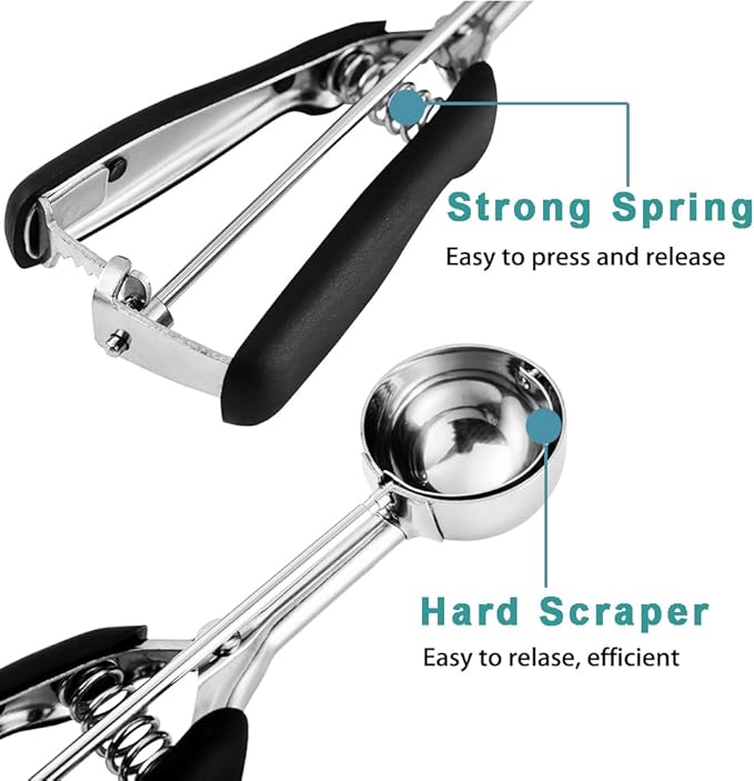 Large Cookie Scoop, Cookie Dough Scoop, 3 Tablespoons/ 45 ml/ 1.5 oz, Spring-Loaded Ice Cream Scoop, 18/8 Stainless Steel, Comfortable Grip