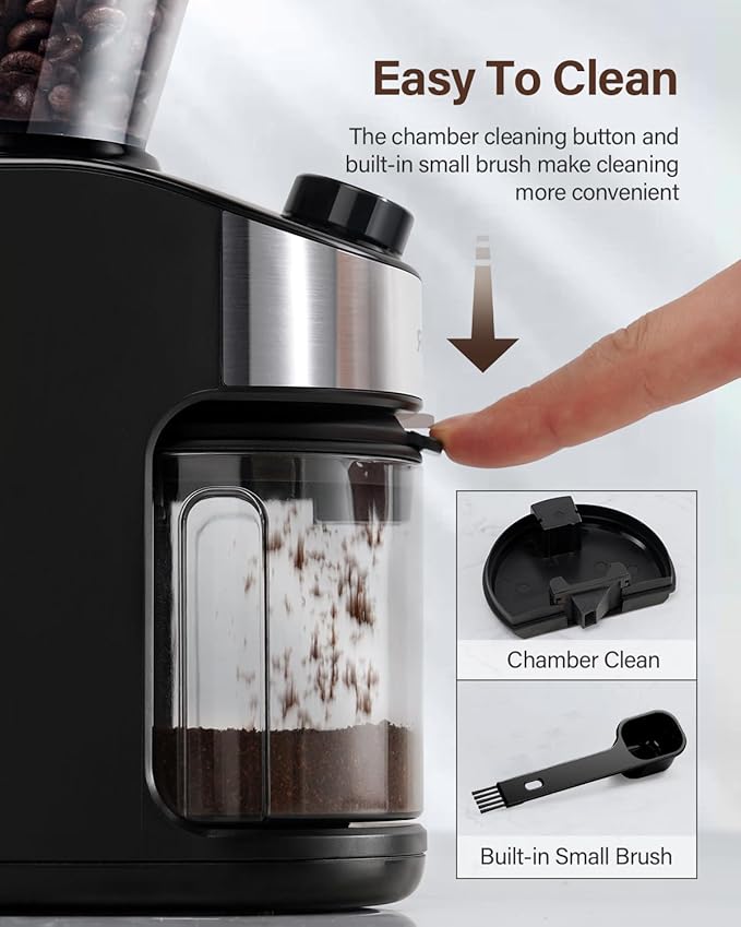 SHARDOR Burr Coffee Grinder, Electric Grinder with 32 Precision Grind Settings, 40-Second Adjustable Timer, and Chamber Cleaning Function for Home Brewing