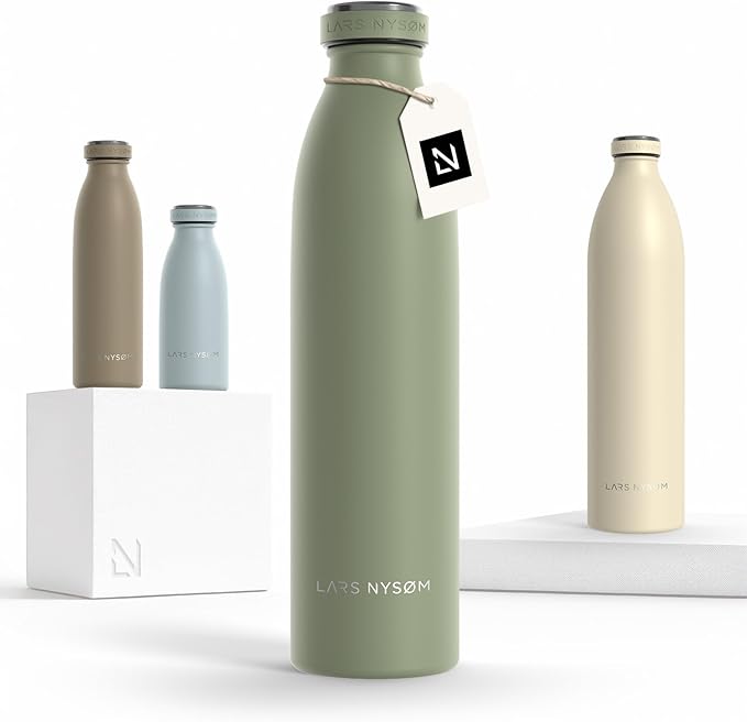 LARS NYSØM Stainless Steel Insulated Water Bottle 12oz 17oz 25oz 34oz 51oz | Insulated Thermo Flask for Hot and Cold Beverages | Leakproof Drinking Bottle (Sage Green, 25.4oz)