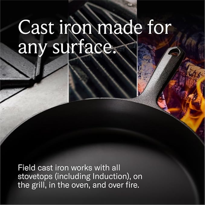 Field Company 13.37 Inch (Extra Large) Cast Iron Skillet – No.12, Perfect for 6-8 Servings, Lightweight & Smooth, Preseasoned with Organic Oil – Made in USA, Non-Toxic, Vintage Design