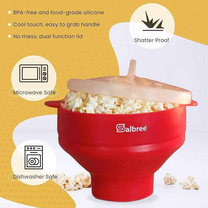 The Original Salbree Collapsible Silicone Microwave Popcorn Popper Maker Machine, Microwavable Bowl Holds 16 Cups, Uses Hot Air and Oil Always Optional - The Most Colors Available (Transparent Mint)