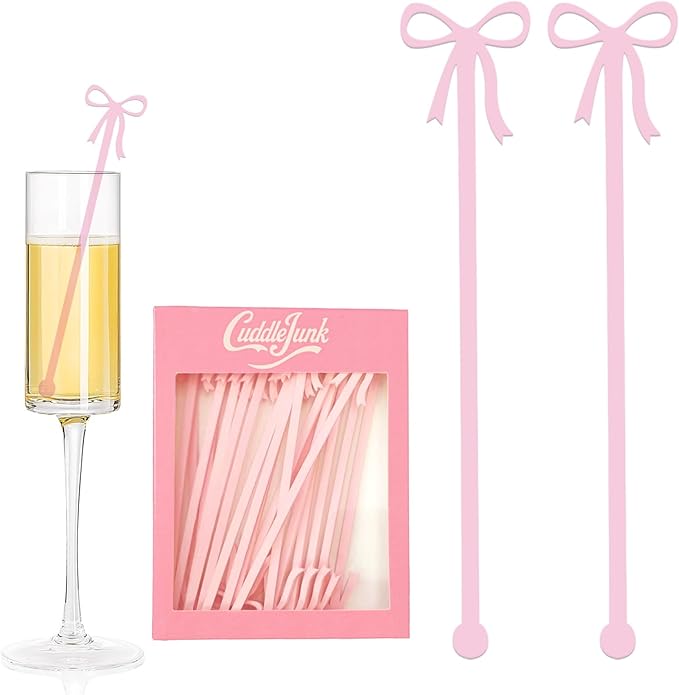 20 pcs Bow Drink Stirrers, Acrylic Drink Stirs for Bow Themed Party Decoration, Coquette Birthday Cocktail Wedding Decorations Party Favors (Pink)