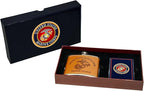 Marine Corps Flask & Card Set - Leather-Wrapped USMC Flask with Rank Playing Cards – Marine Corps Gifts | Disabled USMC Vet Owned SMALL Business