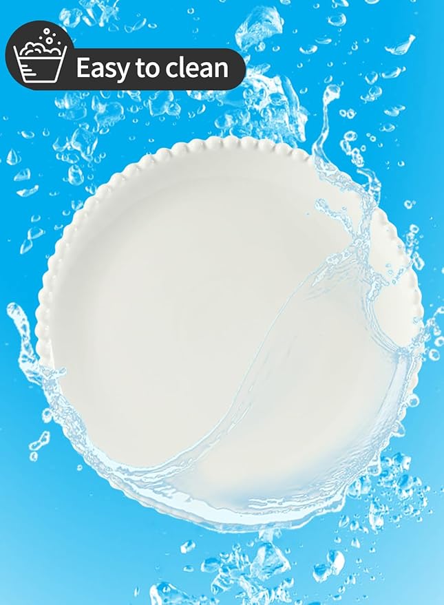 OMAYKEY 10.5" Ceramic Dinner Plates Set of 8, Catering Round Dining Plates, Large Salad Plate, White Porcelain Kitchen Plate for Pizza, Steak, Microwave and Dishwasher Safe