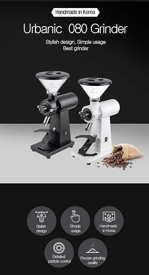 Urbanic 080 Electric Coffee Grinder (110~220v) / flat Titanium burr 60mm / Fine-setable in 100 steps (Black) / (Made in Korea)