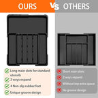 Silverware Organizer - Expandable Kitchen Drawer Organizer, Utensil Drawer Organizer, Adjustable Plastic Flatware and Cutlery Holder, Kitchen Organizers Storage for Forks Knives, Black