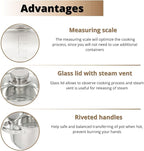 Daniks Standard 9-Piece Stainless Steel Induction Cookware Set, Saucepan, Dishwasher Safe Pots, Measuring Scale, Glass Lids, For Soup, Pasta, Stew, Silver