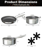 FogDream 7PCS Nonstick Cookware Set, 9.5" Fry Pan, 8 QT Soup Pot, 1.5 QT Sauce Pan with Tempered Glass Lids, Cool Handles, Dishwasher Safe, Induction Compatible for All Cooktops, Silver