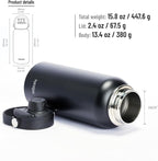 32oz Water Bottle with Comfort Grip Handle, HydroQuin Gym Water Bottle, Insulated Steel Water Bottle with Wide Mouth, No Straw