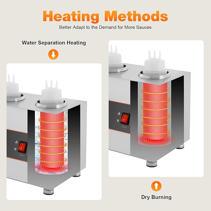 Electric Cheese Sauce Warmer 2 Bottles Commercial Sauce Warmer 110V Chocolate Sauce Warmer Toppings Bottle Warmer Adjustable Temperature