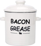 SOLIGT Ceramic Bacon Grease Container with Strainer - 600ml / 20oz Farmhouse Bacon Grease Keeper with Easy-Grip Handle, Bacon Fat Can for Grease Drippings and Storage - Creamy-white