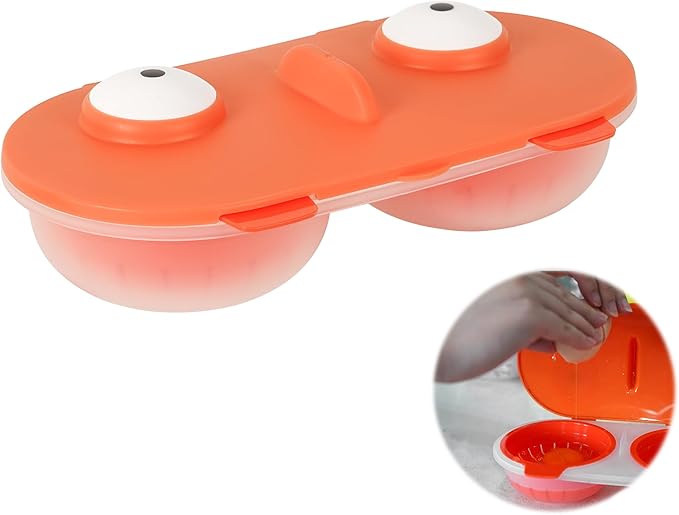 Cartoon Dual-Eye Microwave Egg Steamer, Food-Grade Egg White Separator, Steaming Plate, Fun Kitchen Gadget, Orange