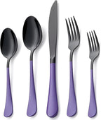 20 Piece Black and Purple 18/0 Flatware Utensil Set for 4, Include Dinner Knife,Dinner Forks,Dinner Spoons,Salad Forks,Teaspoons,Silverware Set for 4, Dishwasher Safe