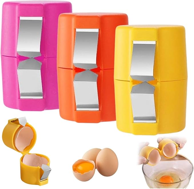 3PCS Egg Shell Opener Egg Separator Stainless Steel Egg Peeler for Eggs, Easy Raw Egg Cracker & Boiled Egg Slicer, Kitchen Gadgets for Baking Breakfast