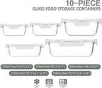 M MCIRCO 10-Pack Glass Food Storage Containers with Lids, Airtight Glass Lunch Bento Boxes, Meal Prep Containers, Microwave, Oven, Freezer and Dishwasher Friendly, White