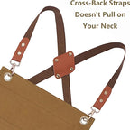 AFUN Chef Aprons for Women Men with Large Pockets, Cotton Canvas Cross Back Water Repellent Work Apron, Size M to XXL (Brown)