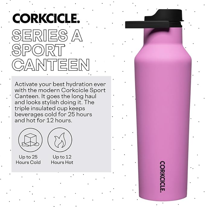 Corkcicle Sport Canteen - Keeps Drinks Cold 25 Hours - Stainless Steel Water Bottle - Triple-Insulated - Spill-Proof - Summer Drinkware Gift - Keeps Drinks Ice Cold - 20 oz - Fuchsia