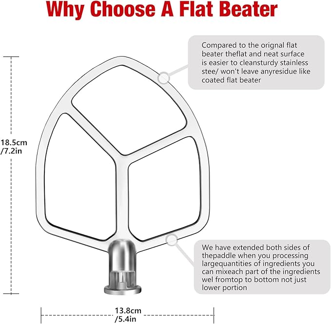 5-6QT Stainless Steel Flat Beater for KitchenAid Stand Mixer, Kitchen Aid Paddle Attachment Accessories/No coating/Dishwasher Safe Replacement for kitchenaid Professional 5 Plus and 600 Series Mixer